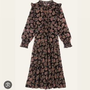 NWT BA&SH Roane dress- black velvet with paisley print.